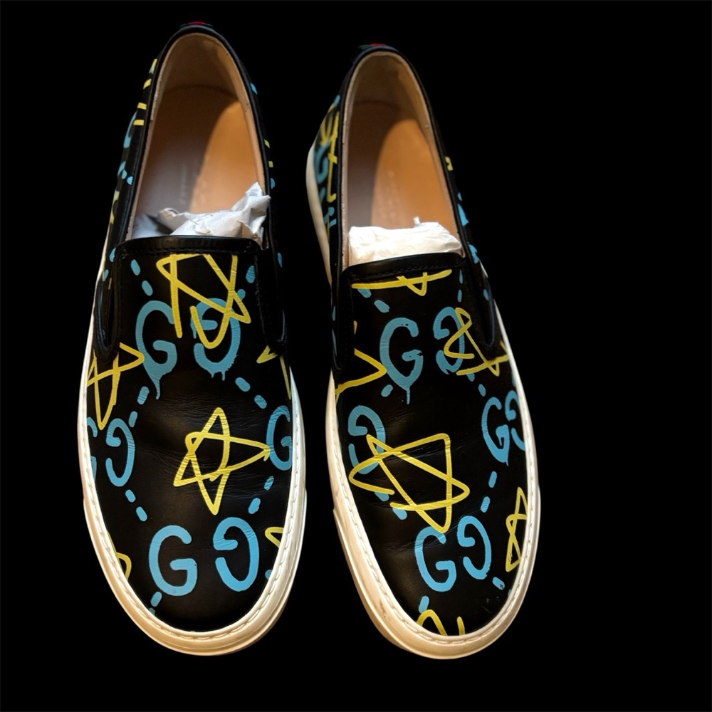 Gucci Ghost Grafiti Skate Board Black Slip-Ons Sz 8